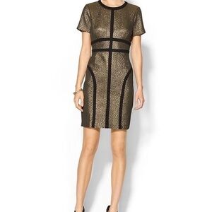 NWT Pim + Larkin $98 Metallic Gold Mini Sheath Dress Size 2